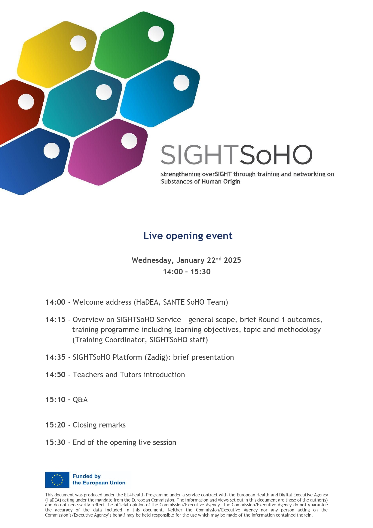 Live opening event Agenda