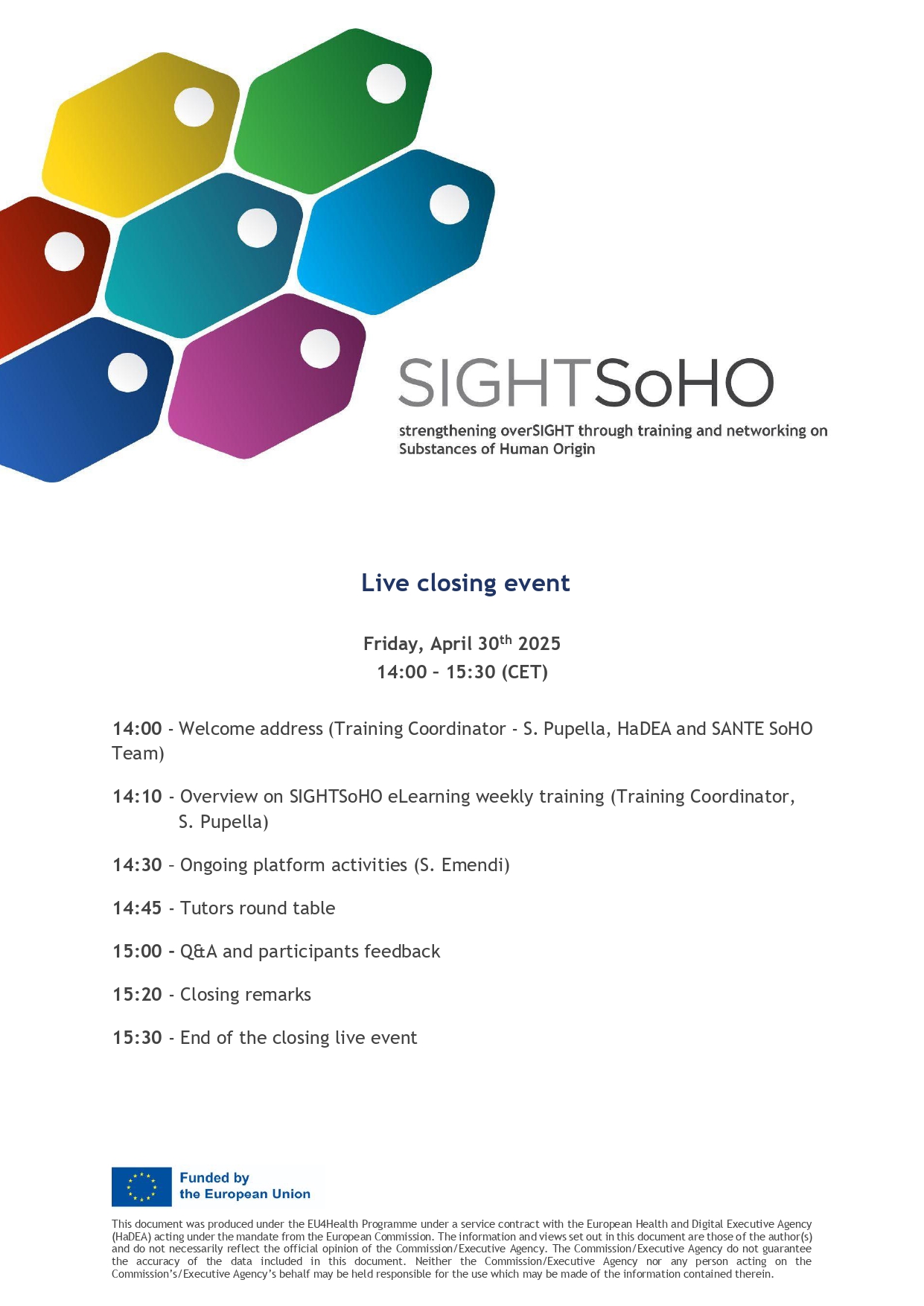 Live opening event Agenda