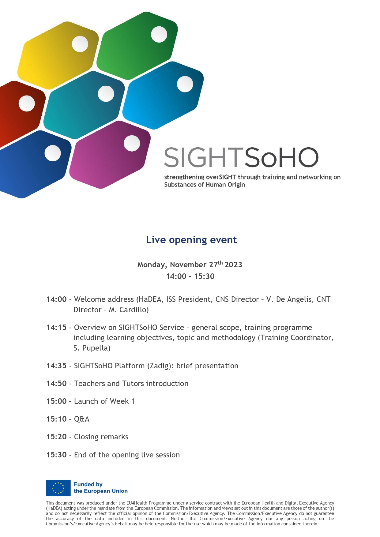 Live opening event Agenda